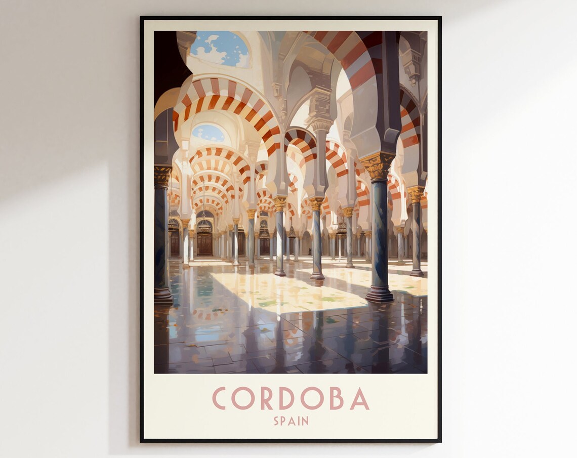 Cordoba Spain Mezquita Cathedral Arches Interior Travel Poster