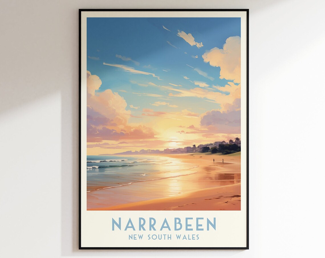 Narrabeen Beach New South Wales Golden Sunset Waves Travel Poster