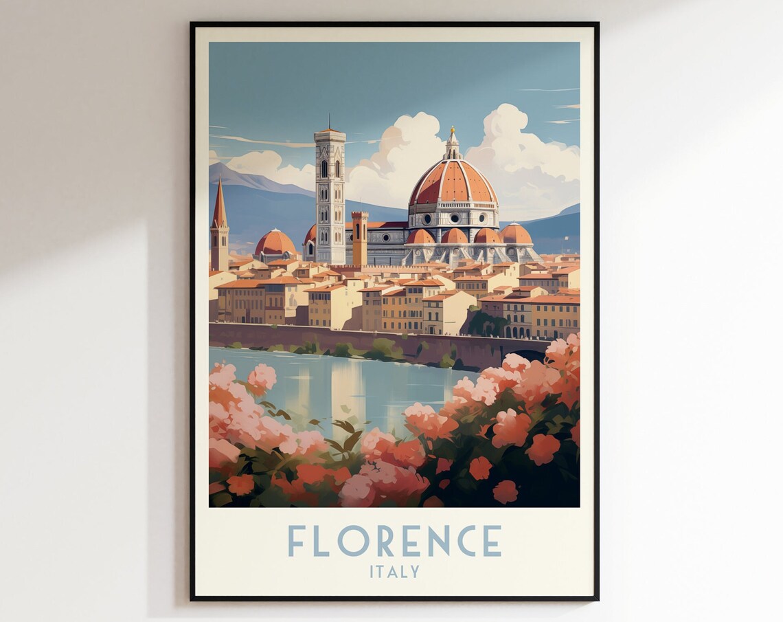 Florence Italy Duomo Cathedral Arno River Flowers Travel Poster