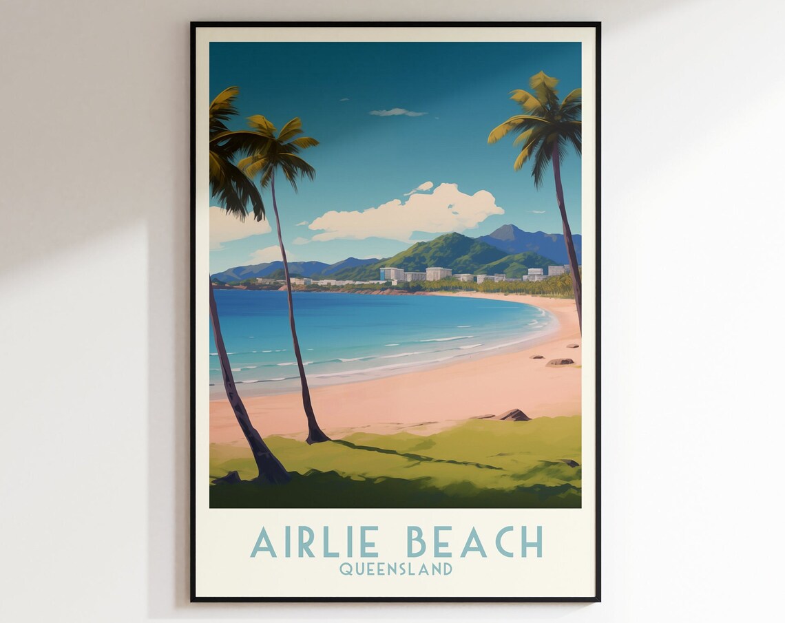 Airlie Beach Queensland Palm Trees Tropical Bay Travel Poster