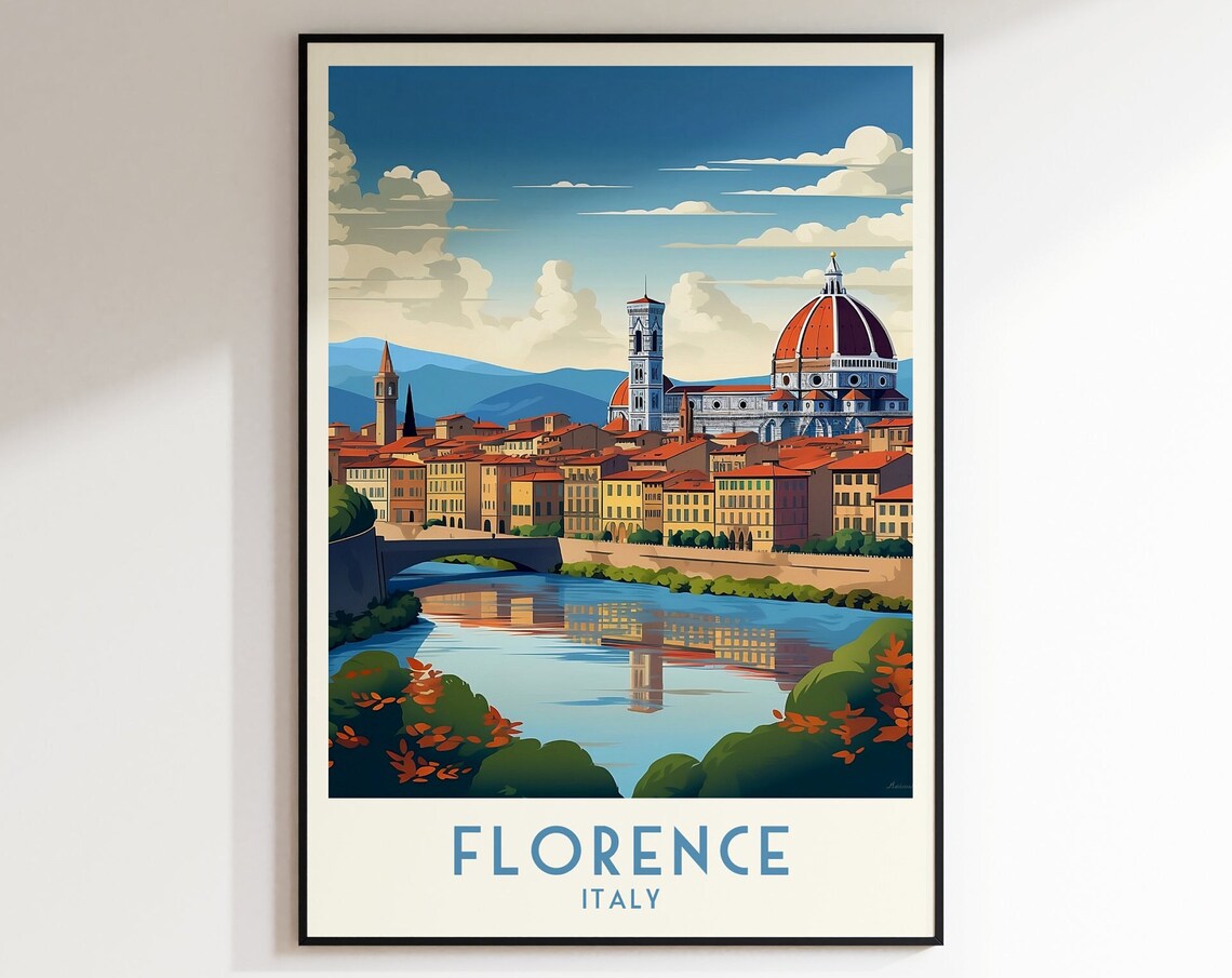 Florence Italy Vintage Duomo Cathedral Arno River Reflection Poster