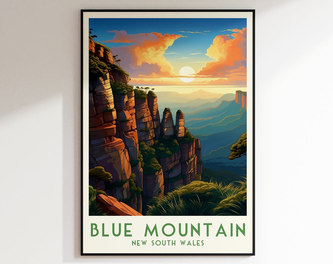 Blue Mountain New South Wales Three Sisters Sunset View Poster