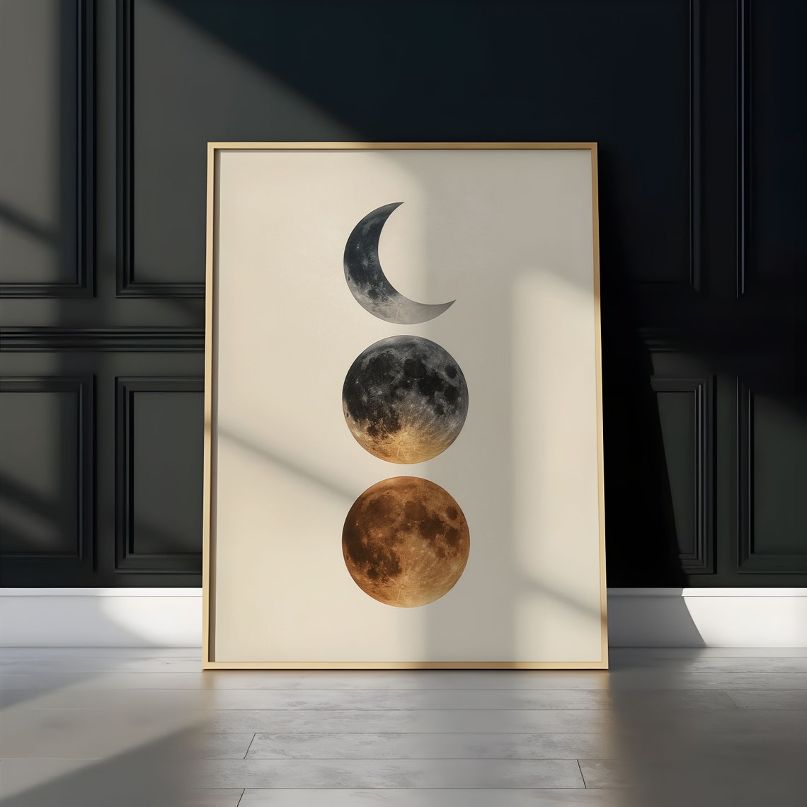 Three Moons Crescent Night Gold Minimalist Abstract Wall Art - Image 3