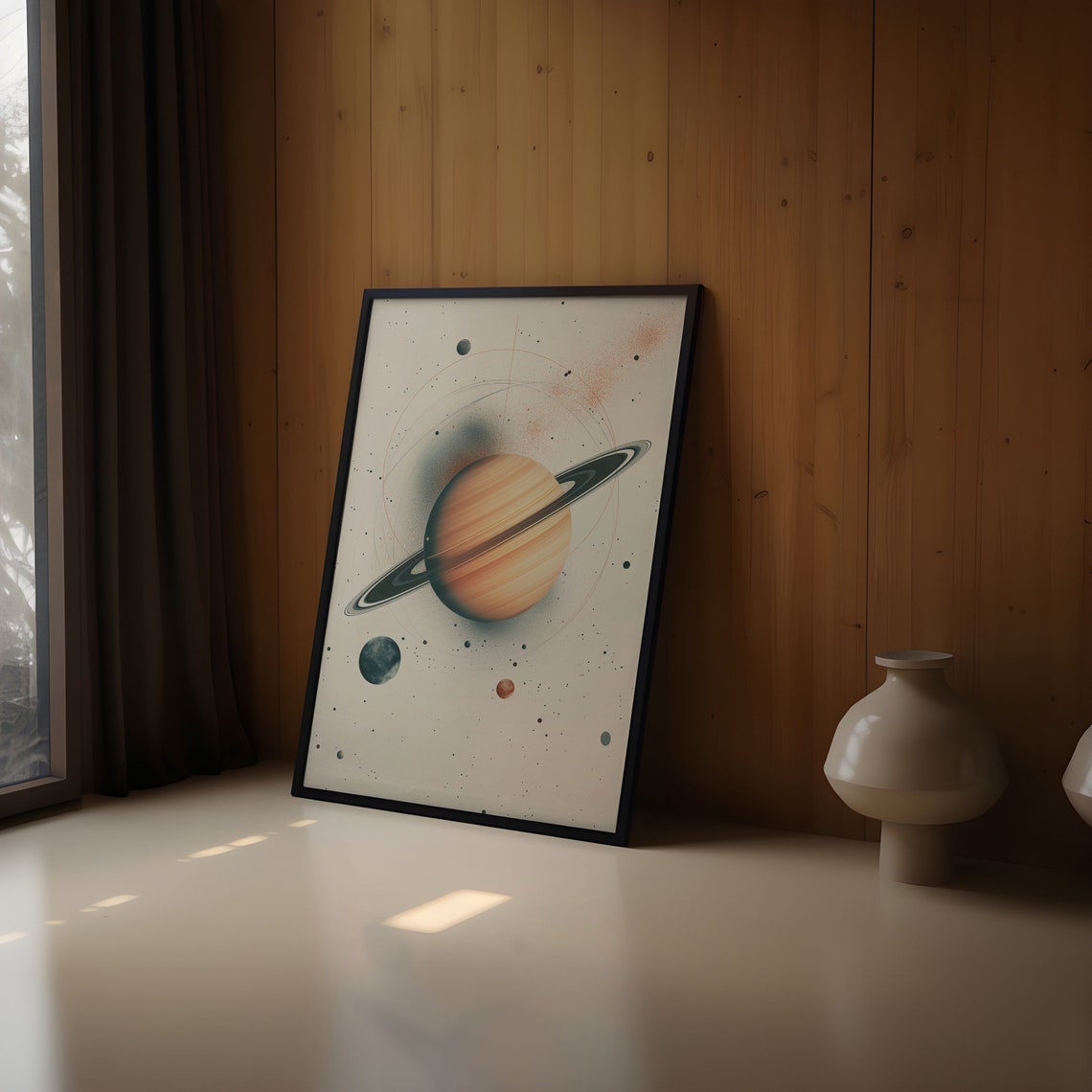 Watercolor Peach Saturn Dark Ring Band Orbit Circles Abstract Wall Art - Image 2