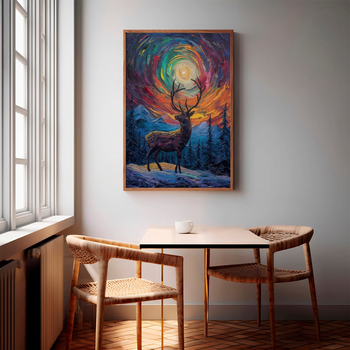 Aurora Borealis Wilderness Northern Lights Instant Art Poster Polar Deer Versatile Sizes Colorful Impasto Print 2 - Image 3
