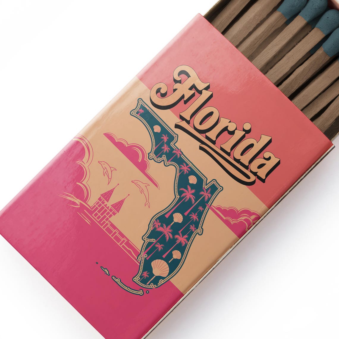 Florida Vintage Matchbox Style Palm Map Retro Art Travel Poster - Image 5