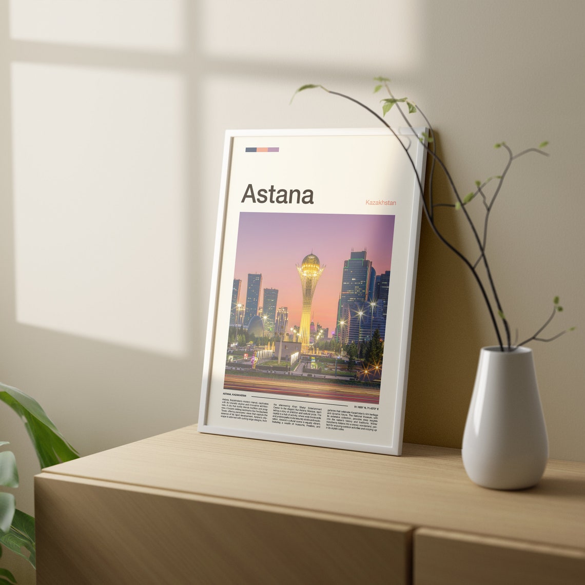 Astana Kazakhstan Bayterek Tower Golden Dusk Night Skyline Poster - Image 2