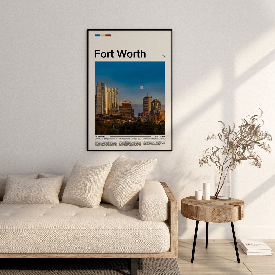 Fort Worth Texas Downtown City Skyline Dusk Moonrise Travel Poster - Image 3