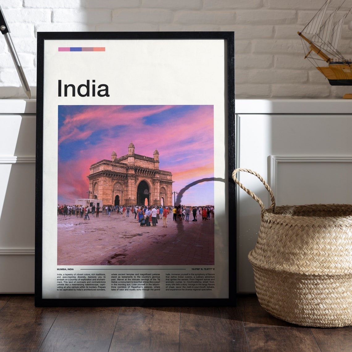 Mumbai India Gateway of India Monument Pink Sunset Skyline Poster - Image 4