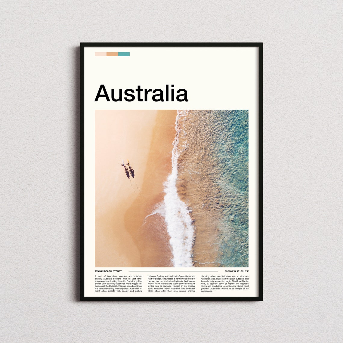 Australia Avalon Beach Aerial Surfers Golden Sand Waves Poster