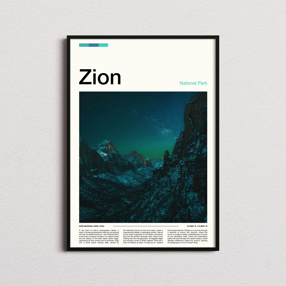 Zion National Park Print Zion National Park Poster Zion Wall Art Zion Art Print Zion Photo