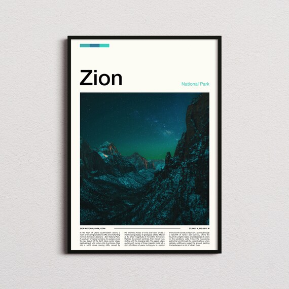 Zion National Park Utah Night Sky Starry Canyon Scene Poster