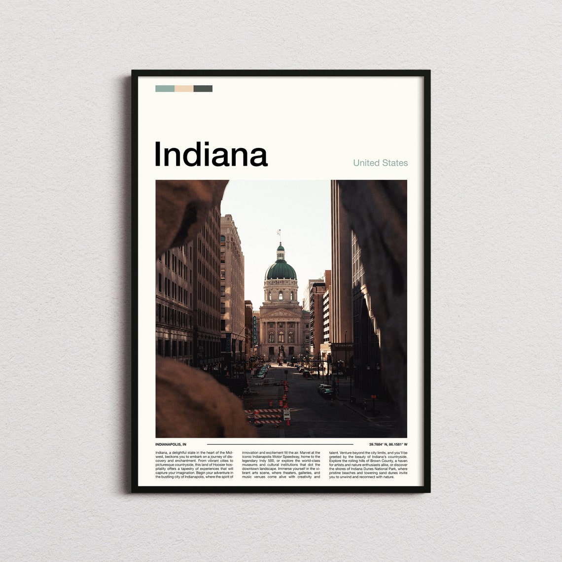 Indiana Indianapolis Downtown Street Historic Dome Building Poster