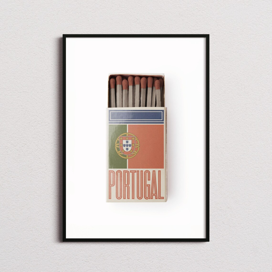 Portugal Matchbox Coat Of Arms Flag Vintage Travel Art Poster
