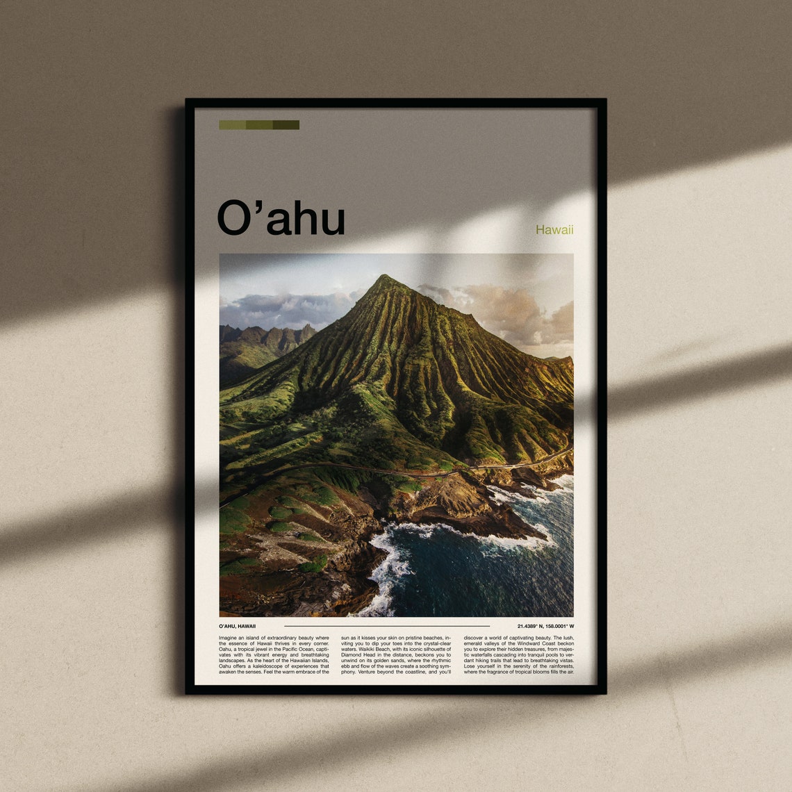 Oahu Hawaii Green Mountain Coast Aerial Ocean View Travel Poster - Image 5