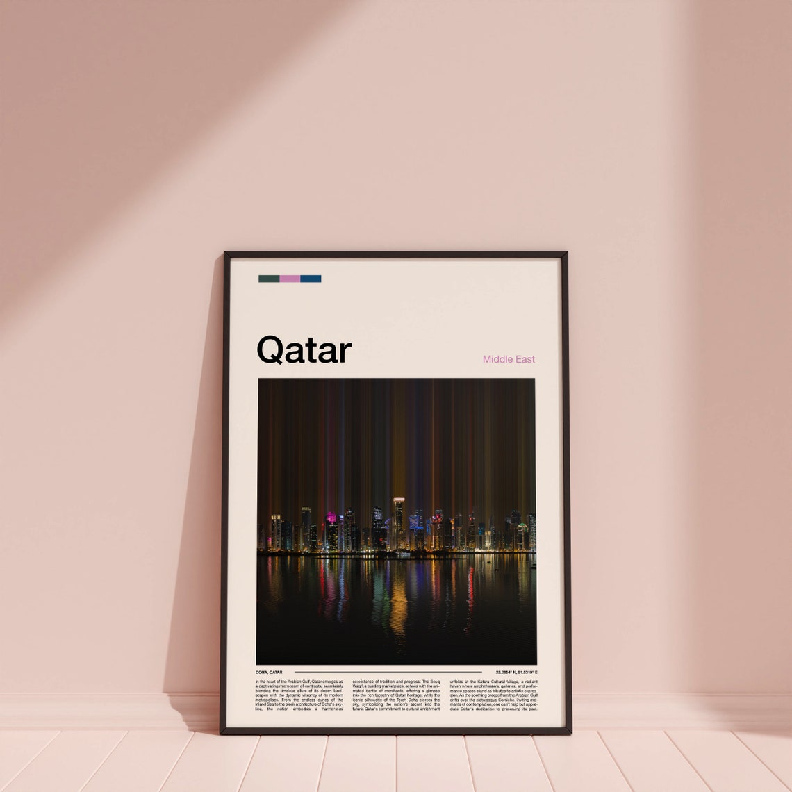 Qatar Middle East Doha Night Skyline Over Water Reflections Poster - Image 4