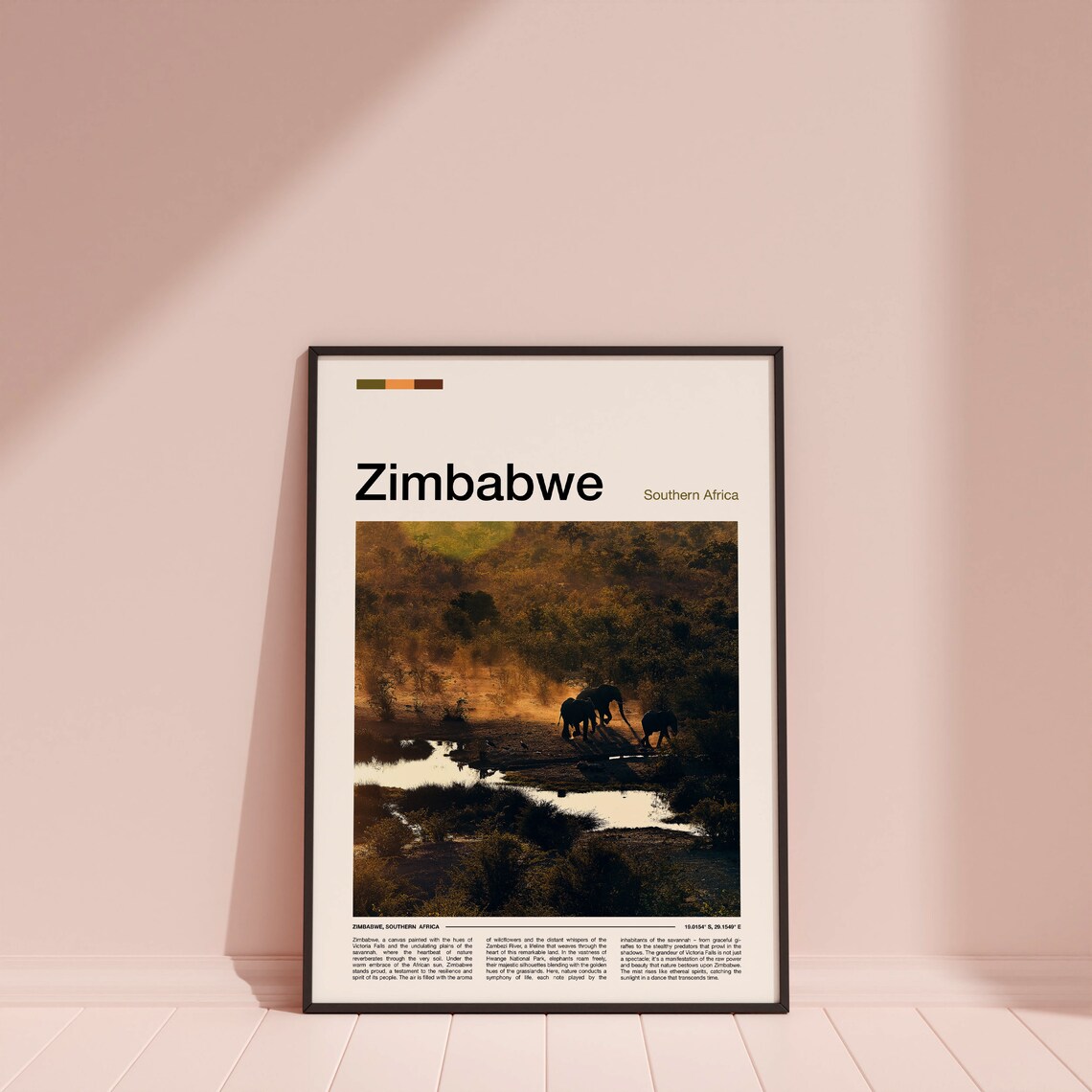 Zimbabwe Southern Africa Elephants Waterhole Golden Hour Poster - Image 4