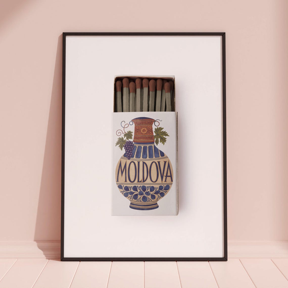 Moldova Ceramic Jug Matchbox Style Art with Grapes and Vines Poster - Image 3