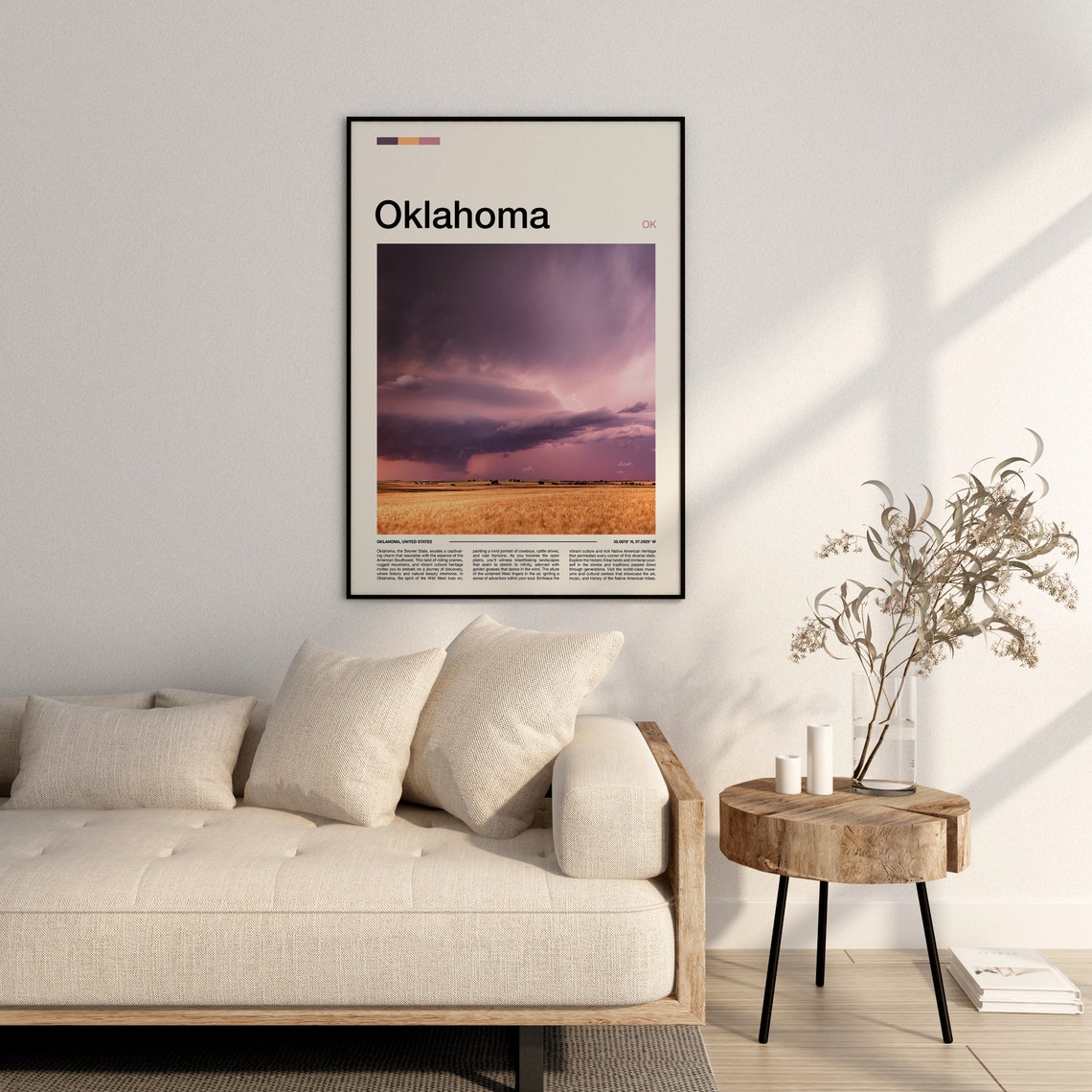 Oklahoma Purple Storm Cloud Sky Golden Wheat Field Farm Art Poster - Image 3