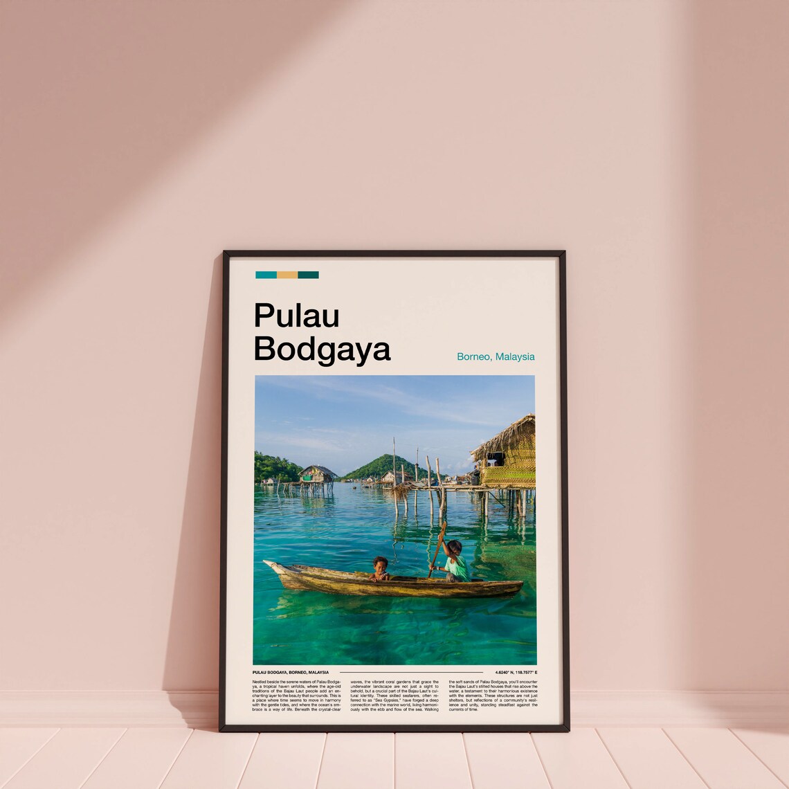 Pulau Bodgaya Borneo Malaysia Stilt Village Canoe Travel Poster - Image 3