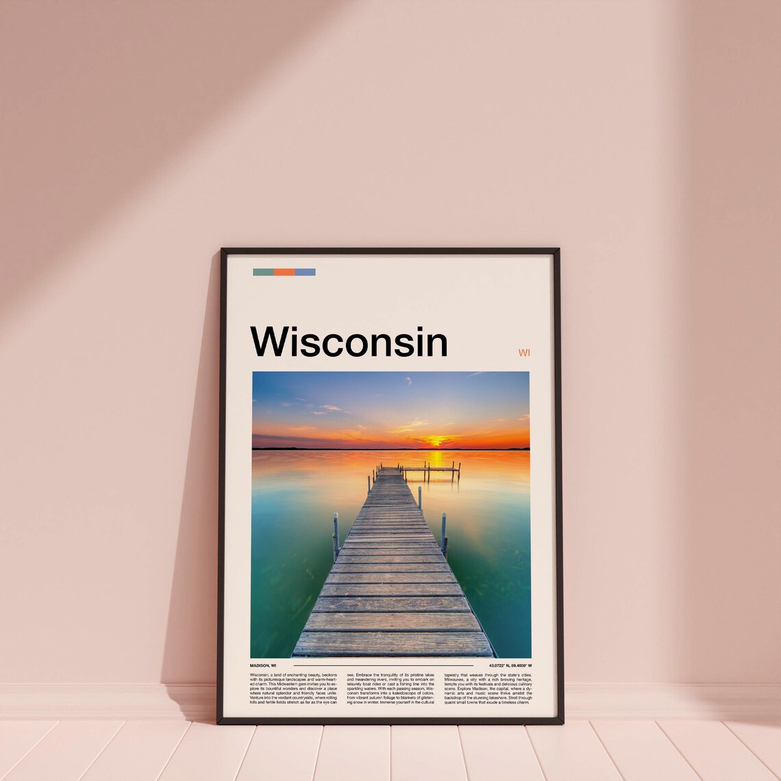 Wisconsin Calm Lake Sunset Pier Silhouette Photography Poster - Image 4