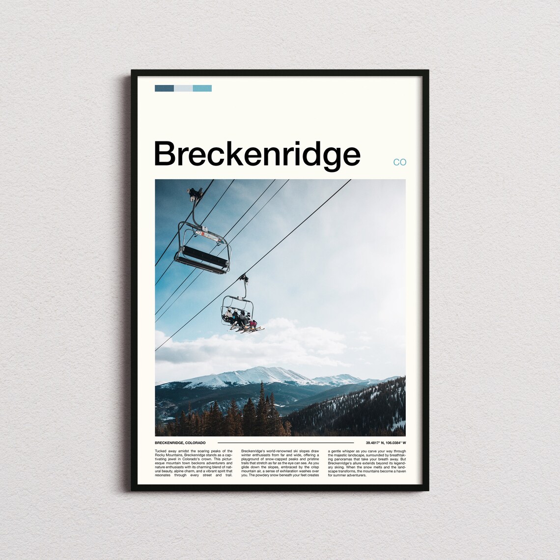 Breckenridge Colorado Chairlift Ski Resort Winter Scene Poster
