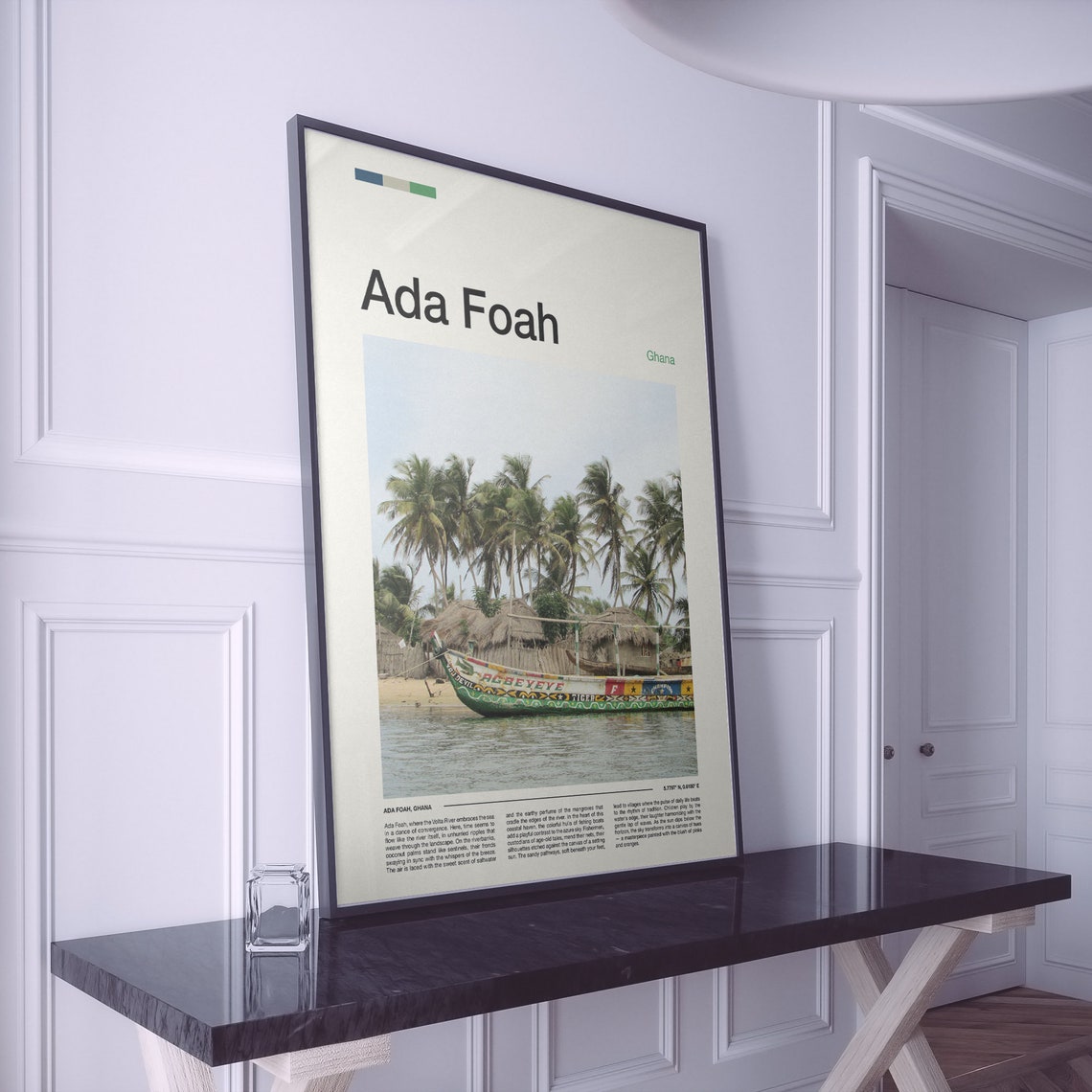 Ada Foah Ghana Painted Boat Palms Thatched Huts Shore Poster - Image 2
