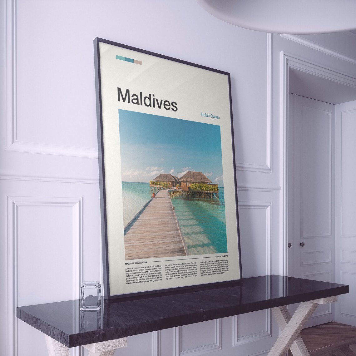 Maldives Overwater Bungalow Tropical Island Paradise Travel Poster - Image 2