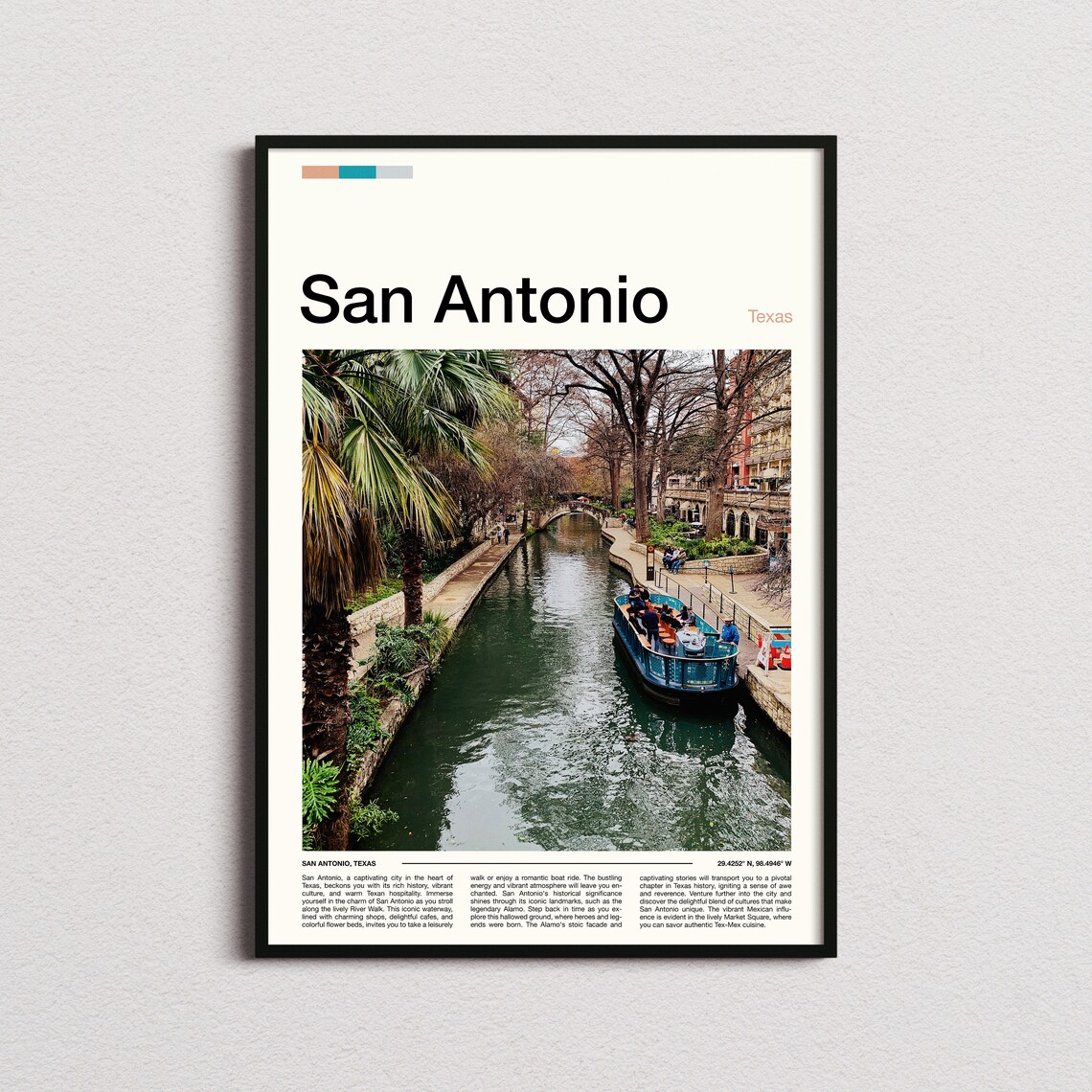 San Antonio Texas River Walk Waterfront Tour Boat Travel Poster