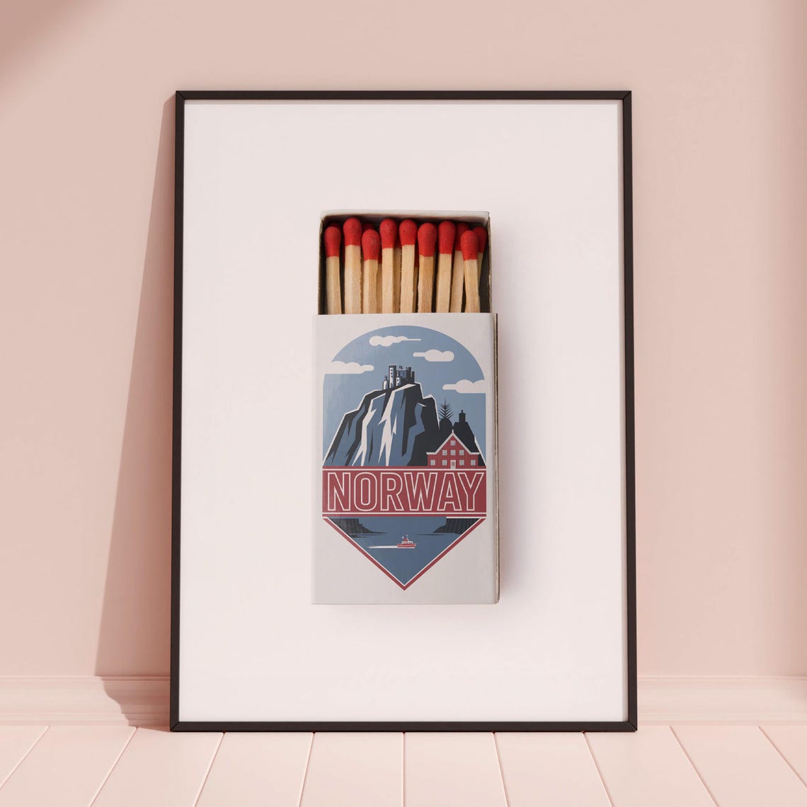 Norway Fjord Scene Matchbox Style Art with Mountain Castle Poster - Image 3