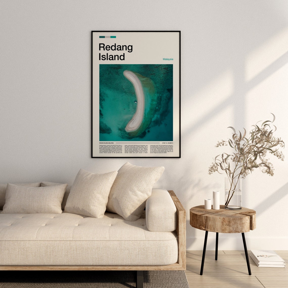 Redang Island Malaysia Aerial Crescent Sandbar Beach Travel Poster - Image 3