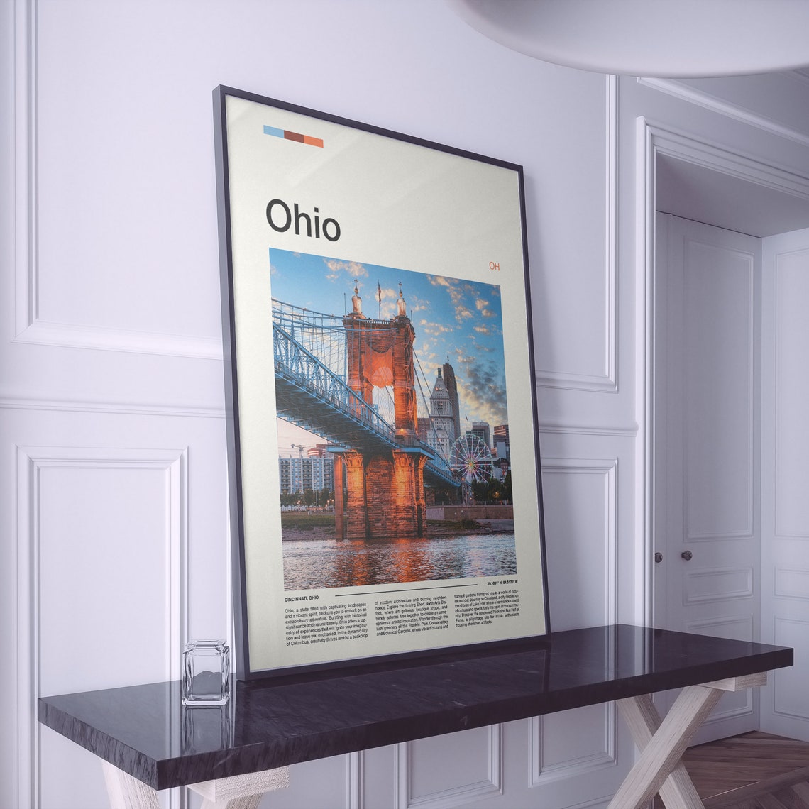 Ohio Cincinnati Roebling Bridge Sunset Skyline River Art Poster - Image 2