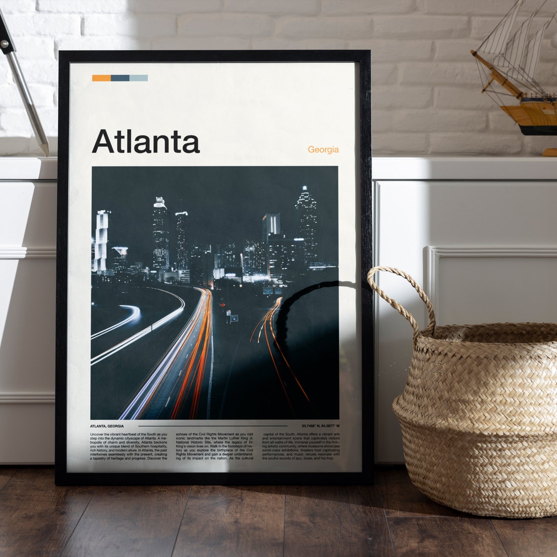 Atlanta Georgia Night Skyline Highway Light Trails City Photo Poster - Image 4