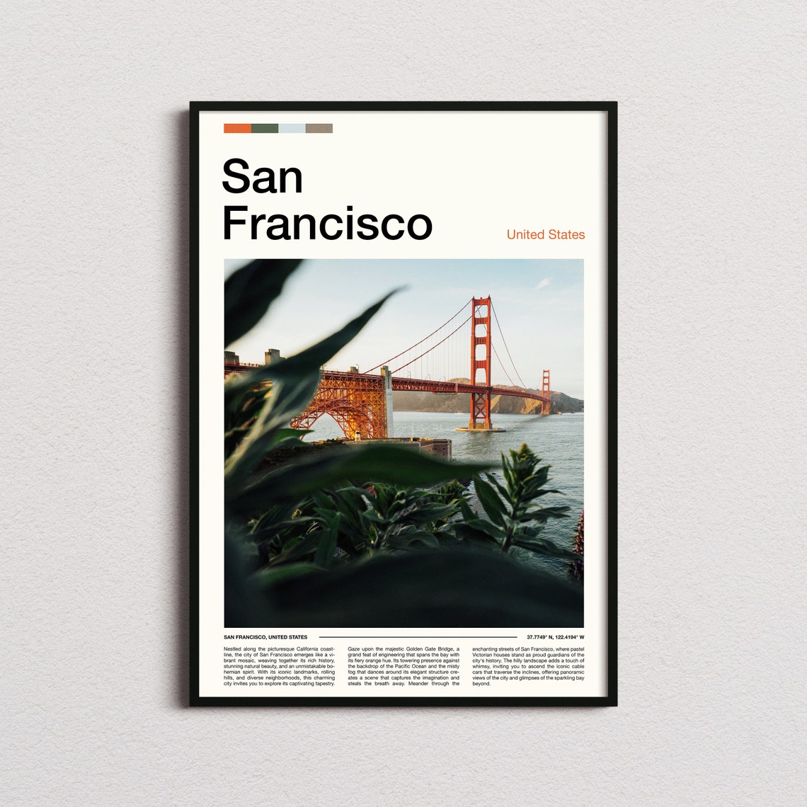 San Francisco Golden Gate Bridge Foliage Framed Photo View Poster