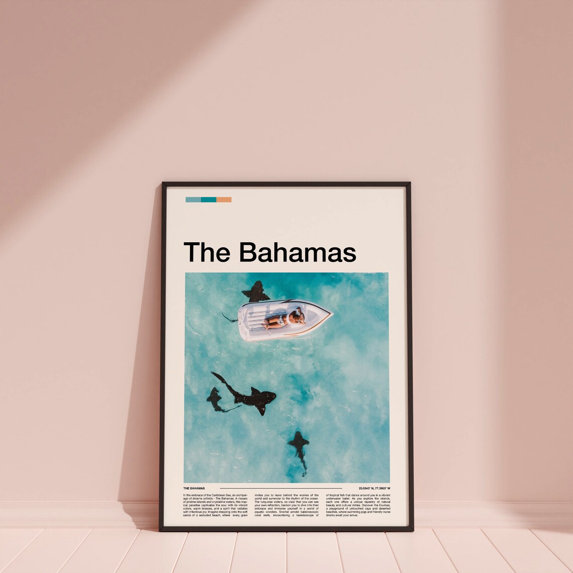 The Bahamas Caribbean Turquoise Water Boat and Nurse Sharks Poster - Image 3