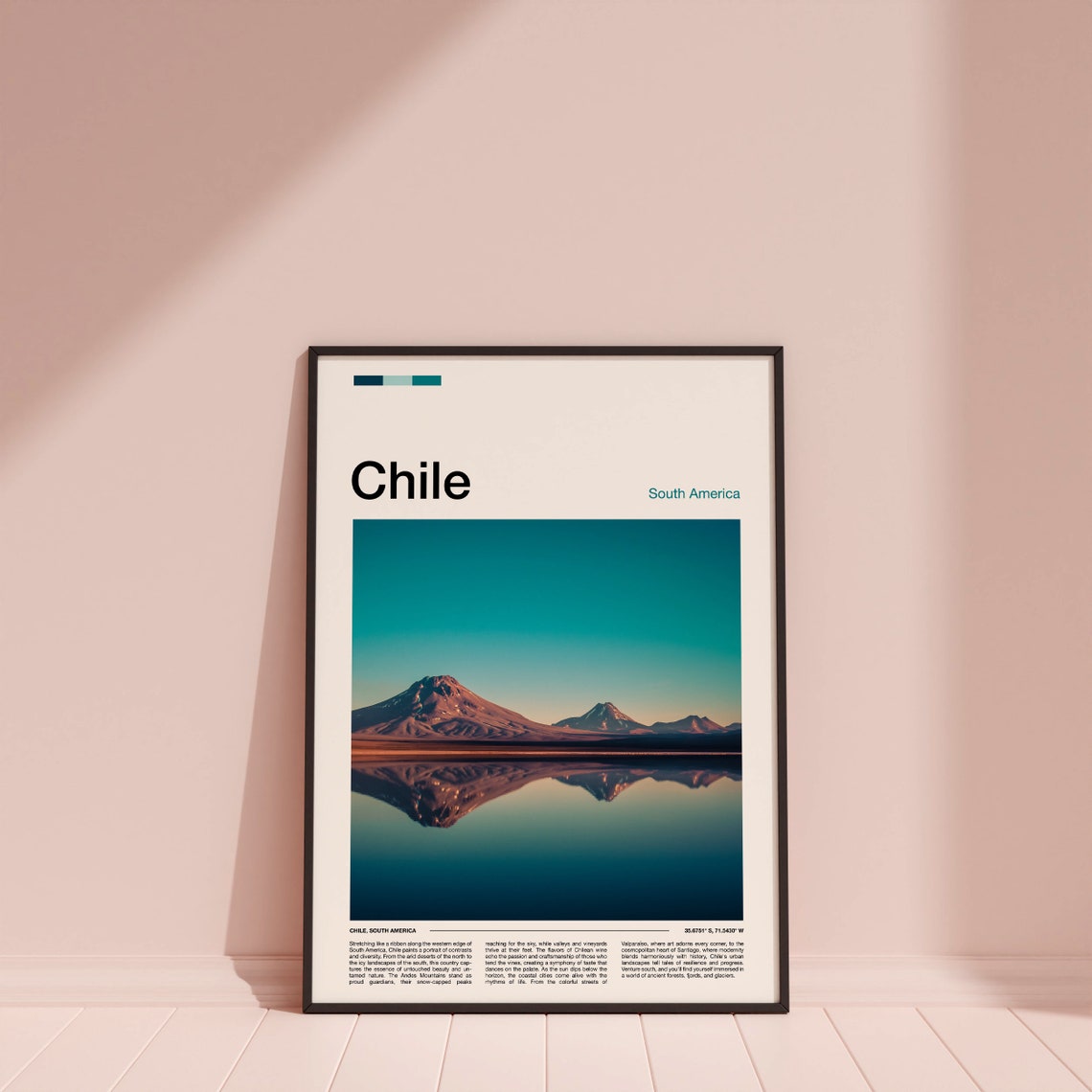 Chile Volcano Mirror Lake Reflection Andes Landscape Travel Poster - Image 3