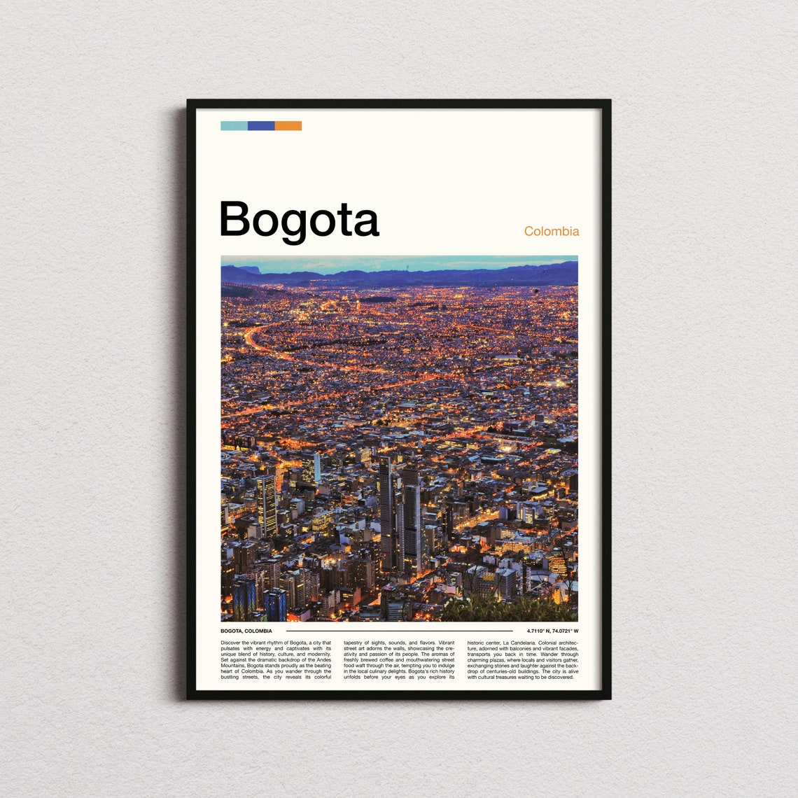 Bogota Colombia Night City Lights Panorama Aerial View Poster