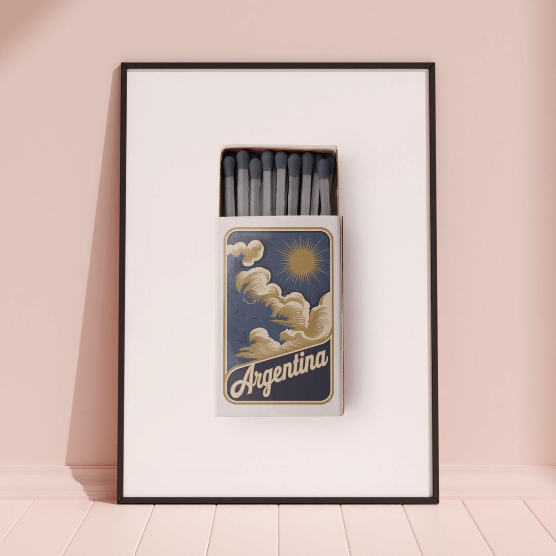 Argentina May Sun Matchbox Style Art with Golden Clouds Poster - Image 3