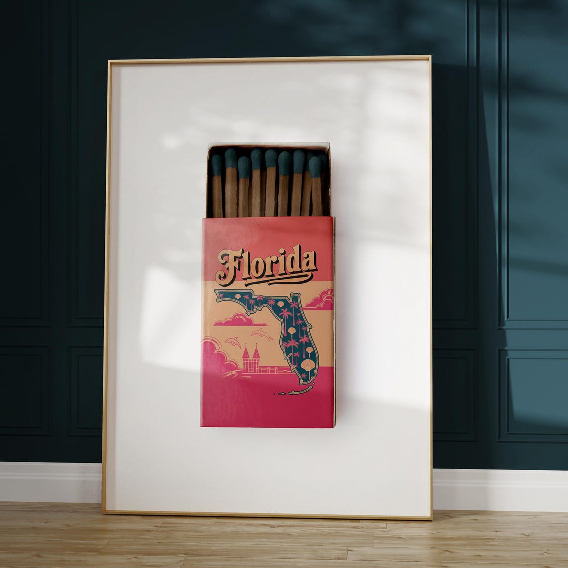 Florida Vintage Matchbox Style Palm Map Retro Art Travel Poster - Image 4