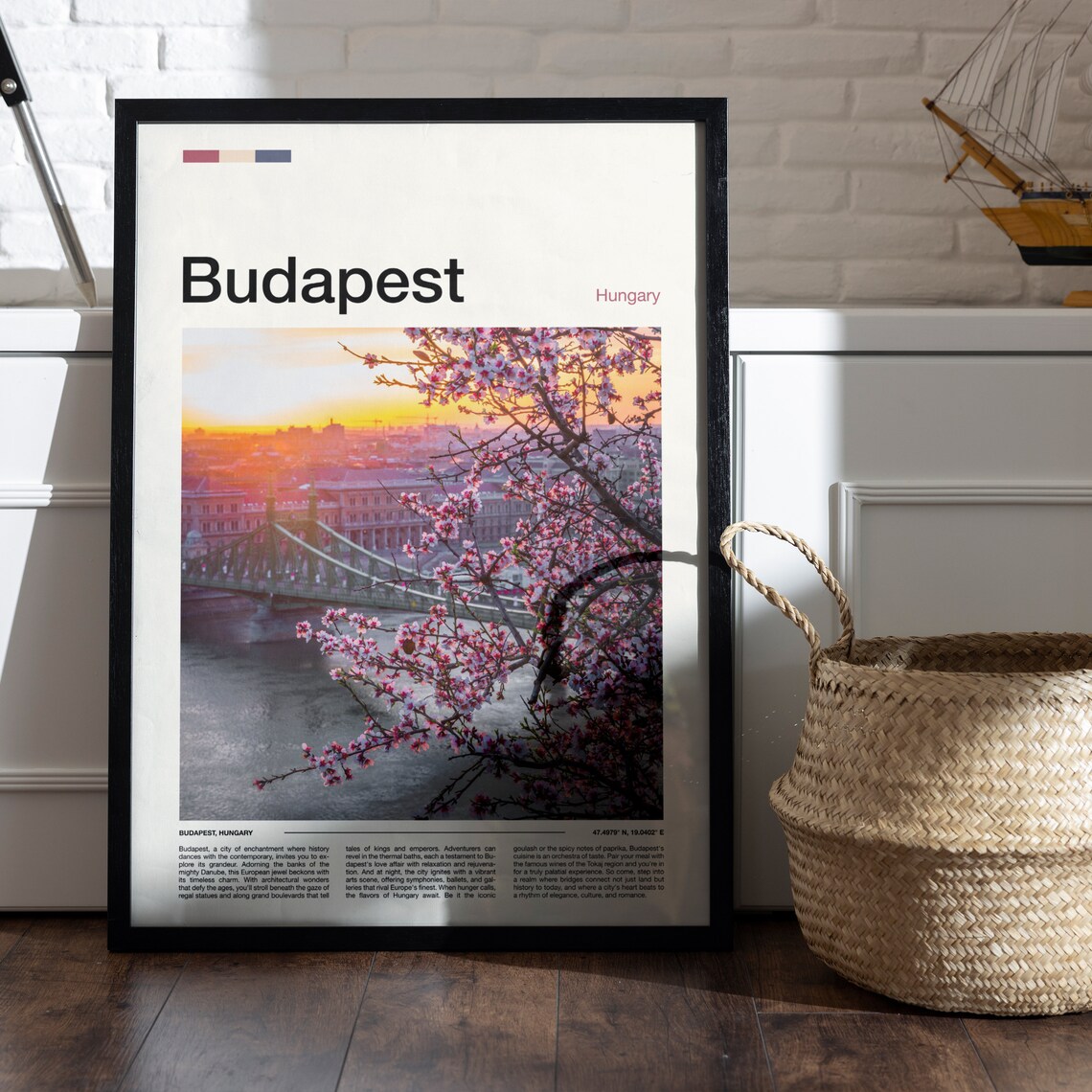 Budapest Hungary Bridge Sunset Cherry Blossom Travel Photo Poster - Image 5
