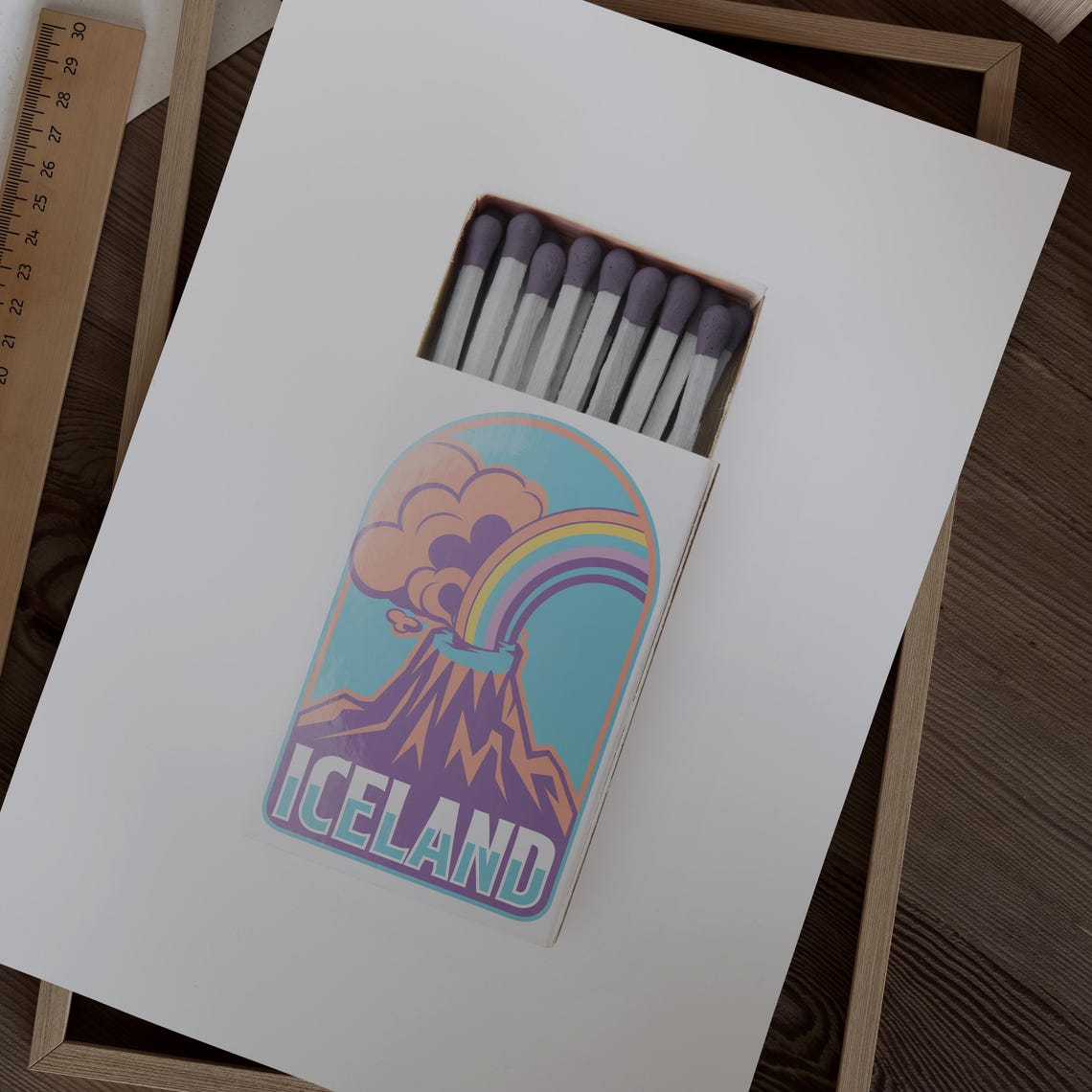 Iceland Volcano Rainbow Eruption Retro Sunset Style Travel Poster - Image 2