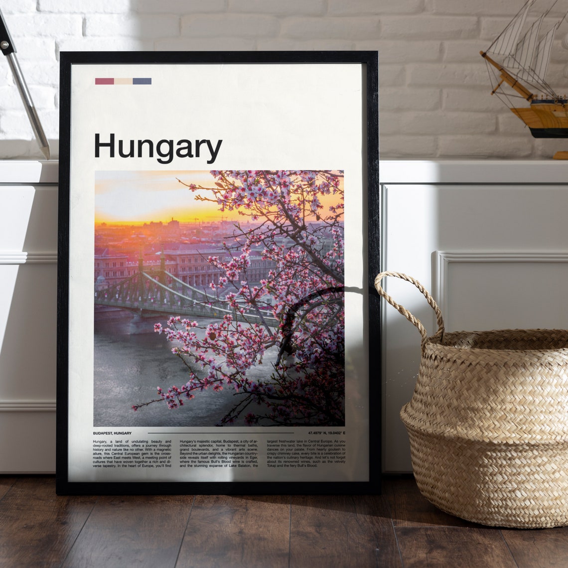 Hungary Budapest Bridge Sunset Spring Blossom Travel Photo Poster - Image 5