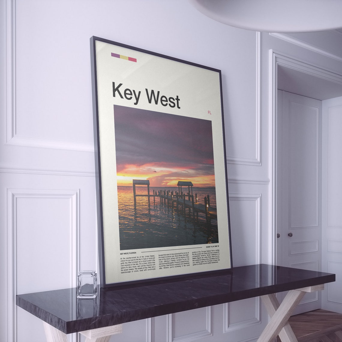 Key West Florida Tropical Pier Sunset Over Ocean Waves Poster - Image 2