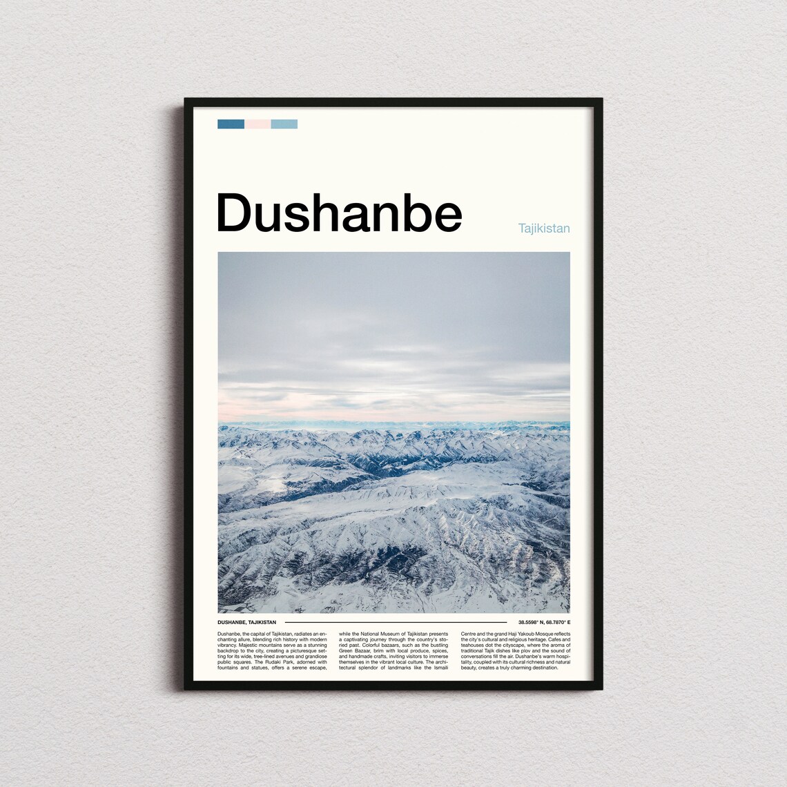 Dushanbe Tajikistan Snow Capped Mountain Aerial Travel Poster