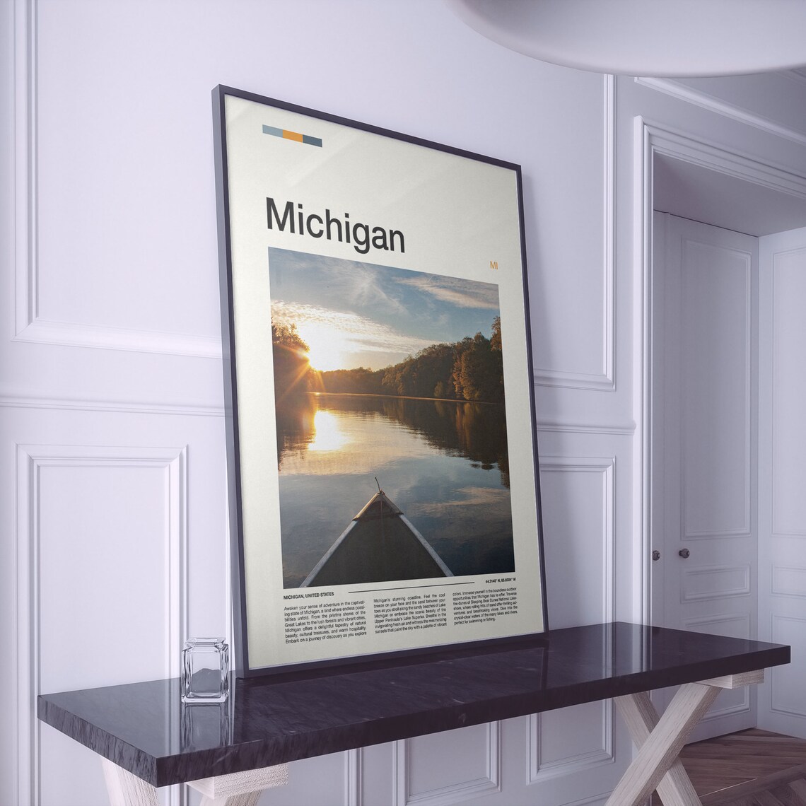 Michigan Canoe on Lake at Sunset Serene Nature Photography Poster - Image 2