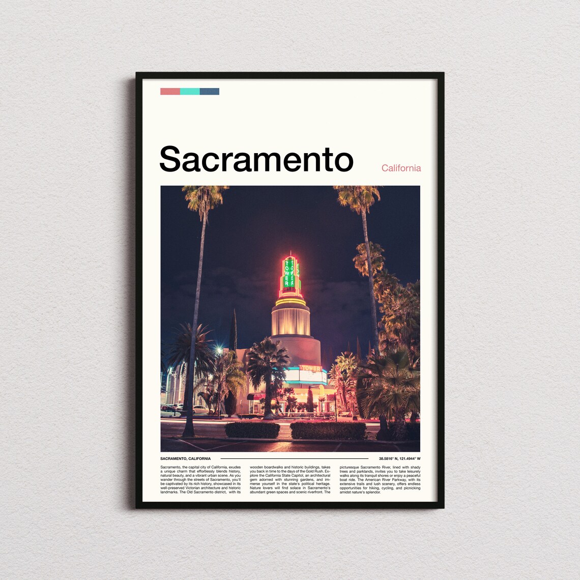 Sacramento California Historic Tower Theatre Neon Night Photo Poster