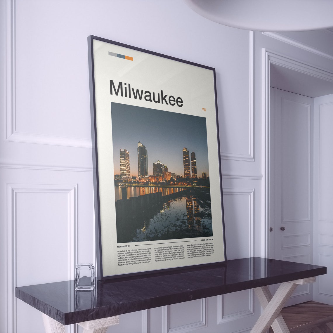 Milwaukee Wisconsin Skyline Night Lake Reflection City Poster - Image 2