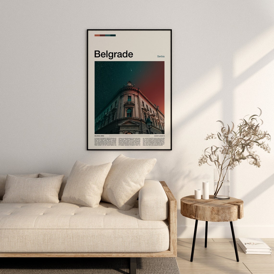 Belgrade Serbia National Bank Historic Building Night Sky Poster - Image 2
