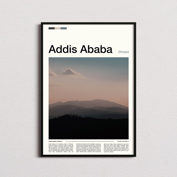 Addis Ababa Ethiopia Mountain Silhouette Dusk Sky View Poster