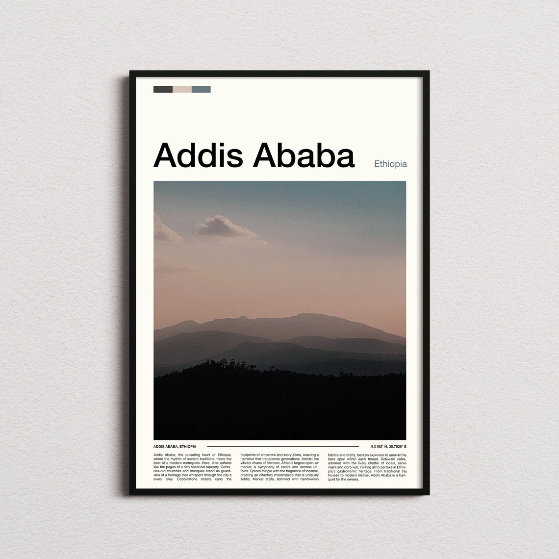 Addis Ababa Ethiopia Mountain Silhouette Dusk Sky View Poster